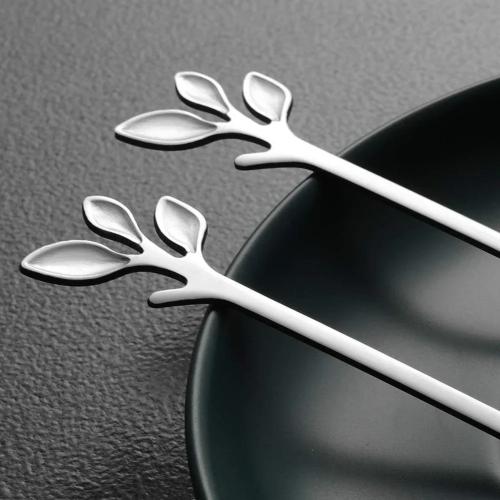 10 Pcs Stainless Steel Gold Leaf Coffee Spoon